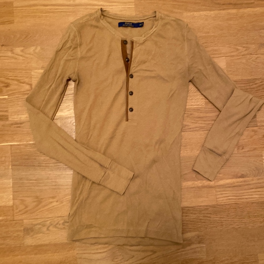 Polo Ralph Lauren Light Brown Ribbed Long Sleeve  Henley - XS